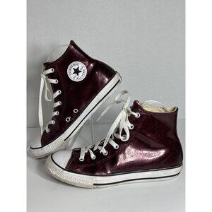 Converse Chuck Taylor All Star High-Top Sneakers Burgundy Glitter Junior Size 5